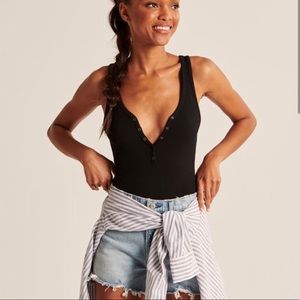 Abercrombie & Fitch Ribbed Henley Bodysuit, XL